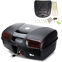 Universal Motorcycle Rear Top Box Tail Trunk Luggage Storage Case,47 Litre Hard Case with Mounting Hardware,with LED Light,Black