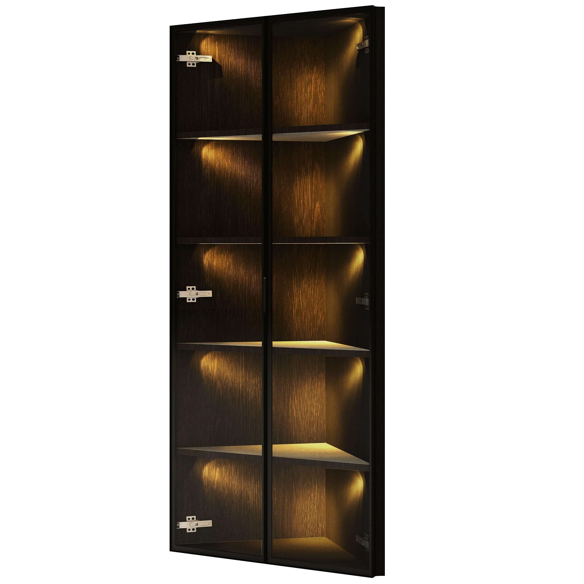 Vitrina de Cristal con LED de MDF y Vidrio, Salón y Oficina, Negro, 62 x 35 x 160 cm