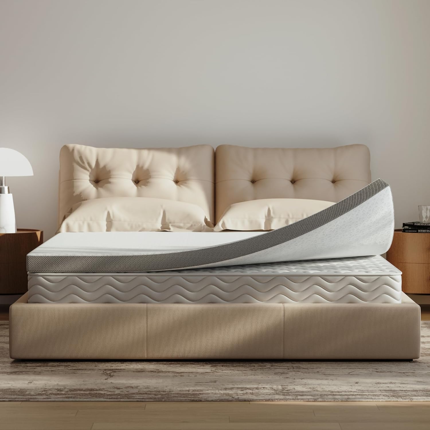 3 Inch Cooling Mattress Topper Twin XL, Ice Silk with Gel-Infused 40D Memory Foam Bed Topper Pad with Removable Soft Cover, Pressure Relief & Non-Slip (White, Twin XL)