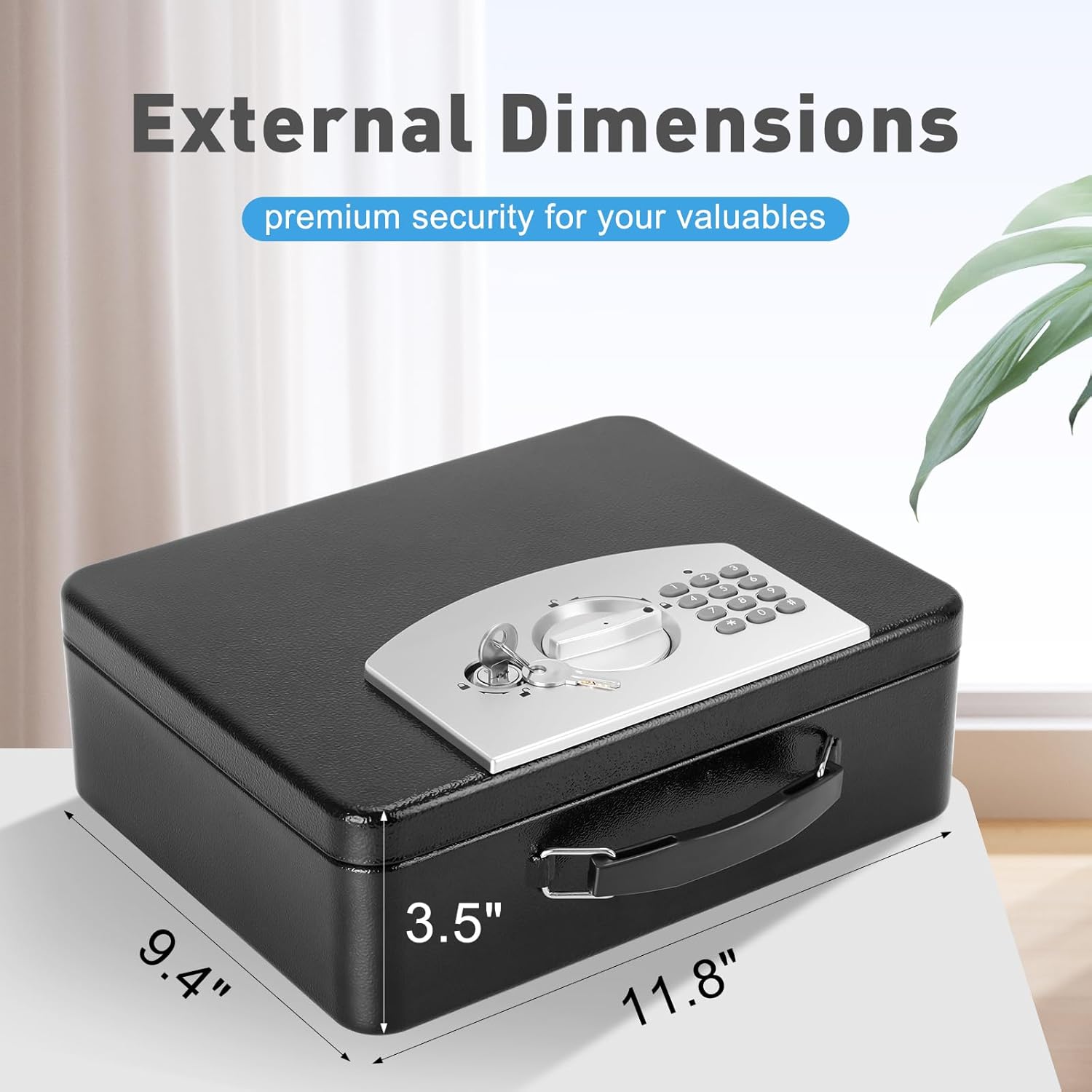 KYODOLED Safe Box with Digital Keypad Lock, Lock Box with Code for Personal Items, Metal Security Box for Cash, Passport, Jewelry, Ideal for Home, Office, Garage Sale, 11.8'' x 9.4'' x 3.5'', Black - Image 2