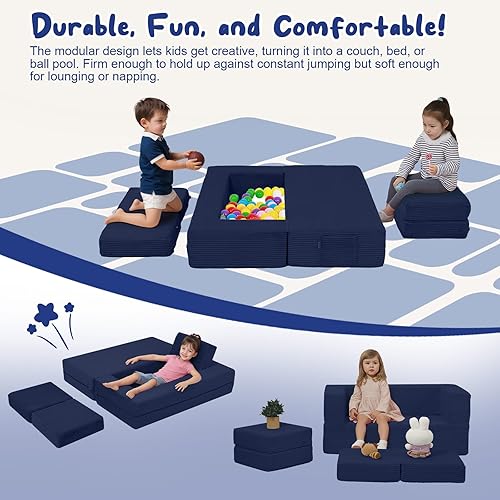 Miniatura 78 de MeMoreCool Sofá modular para niños, sofá convertible suave para niños, silla de espuma de felpa plegable gris para diversión en la sala de juegos de