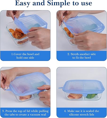 Miniatura 3 de Linkidea 12 tapas elásticas de silicona, redondas y rectangulares flexibles, para recipiente de 2.6 a 8.1 pulgadas, tapas de silicona elásticas para