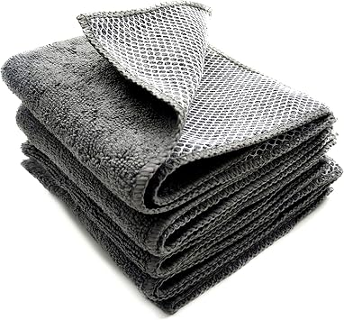 Top-spring Microfiber Cleaning Cloth, 12 "x12 Ultra Absorbent Dish Cloths Dry Dish Rags, Washing Cloths with Scrub Side, Microfiber Towel for Cars Kitchen Bathrooms 4pcs, Gray
