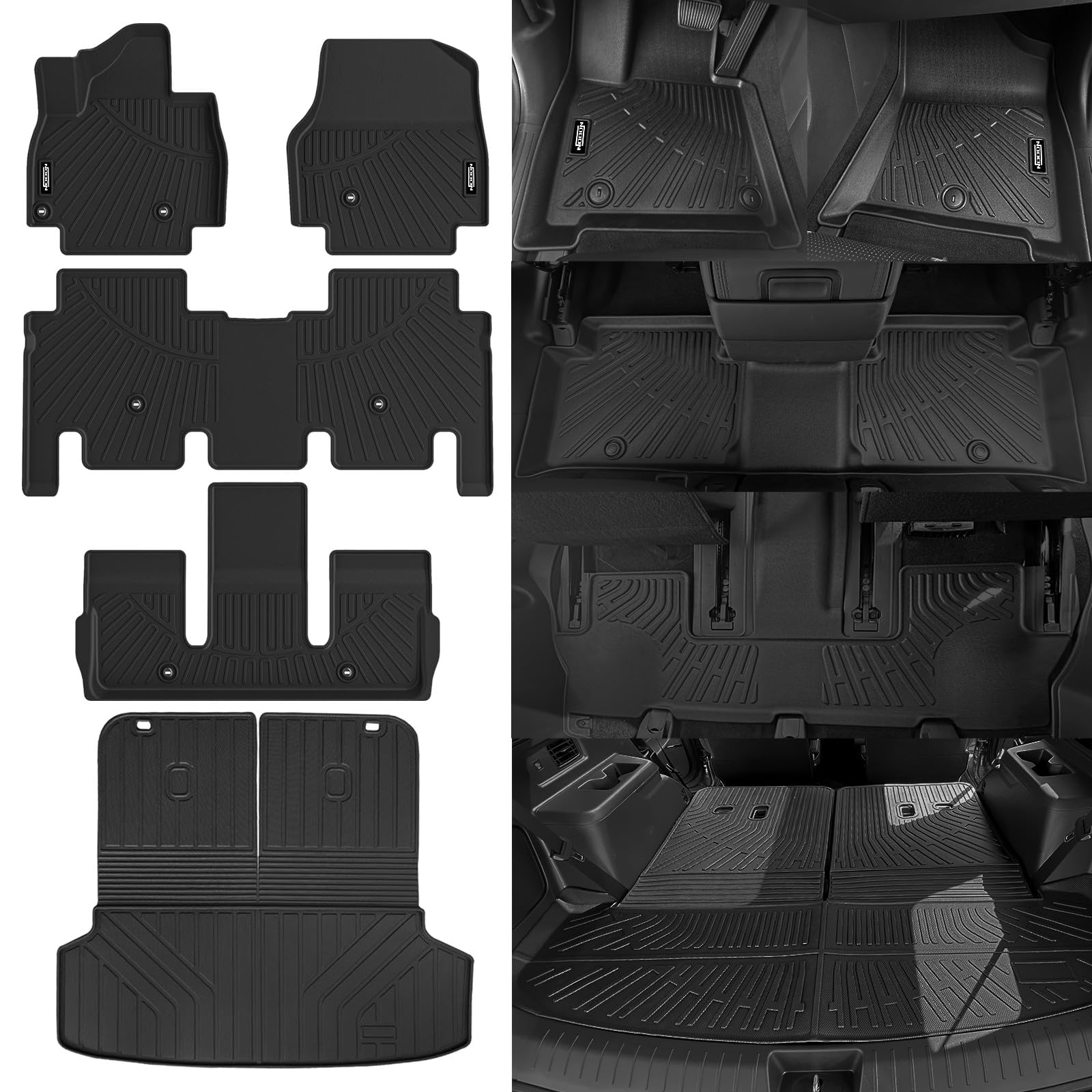 All Weather Floor Mats for 2024 2025 Kia EV9 6-Passenger with 2nd Row Bucket Seat Trunk Mat with Backrest Mat 3rd Row for Kia EV9 Accessories All Season Floor Mats