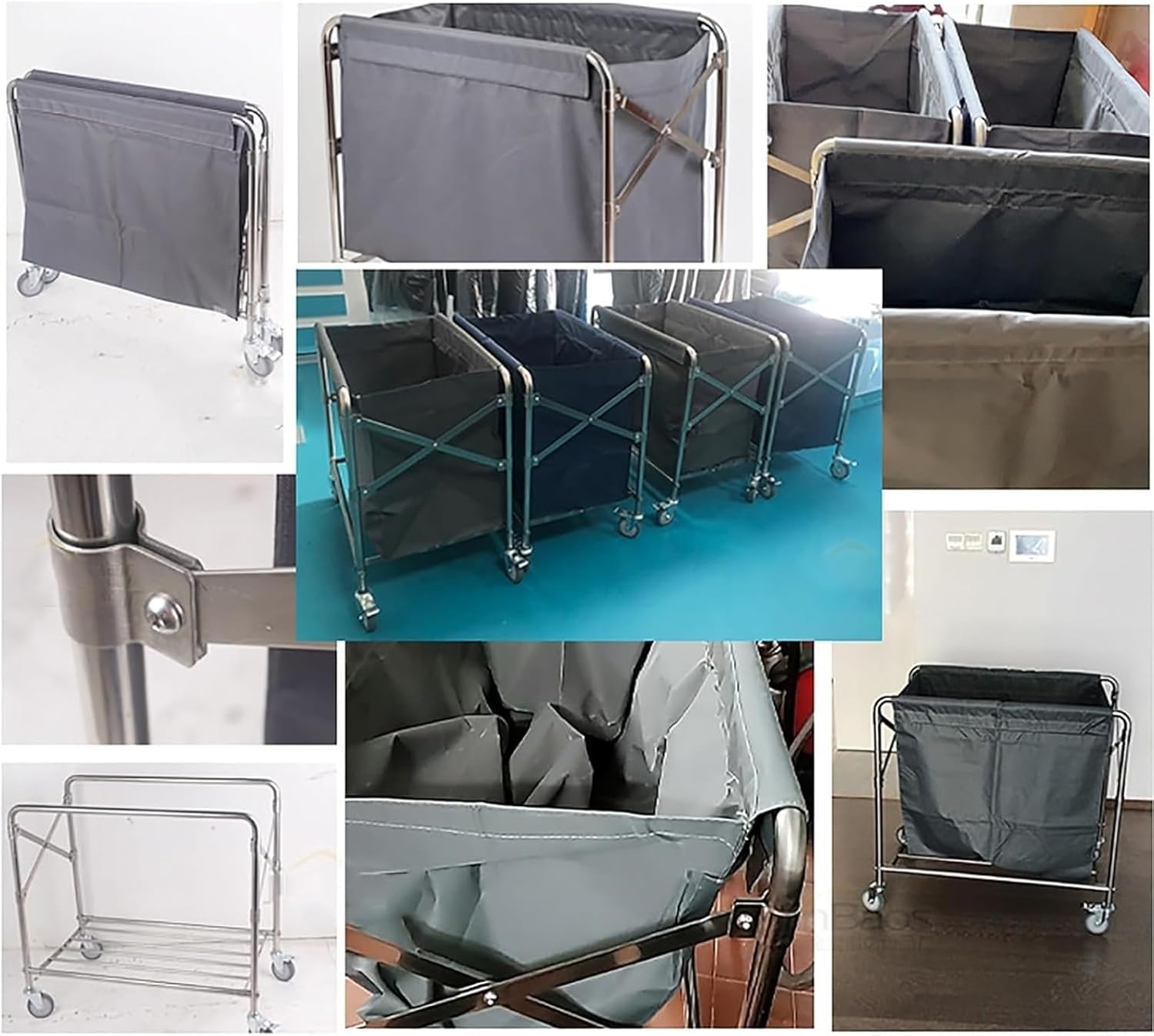 Laundry Cart Oxford Cloth Liner Bag, Large Capacity Commercial Laundry Basket Removable Replacement Bags, 350-400L Folding Basket Cart Trolley Replacement Bag(Brown,80x52x67cm)