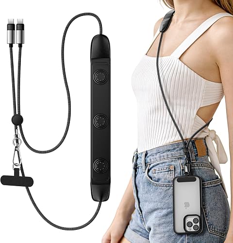 Umhängeband mit 100 W USB-C-Ladekabel, 3-Gang-Nackenmassagegerät, Anti-Drop-Nylo