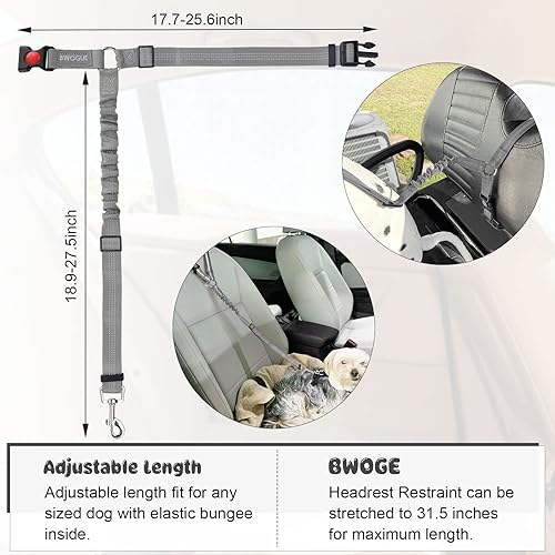 Miniatura 2 de BWOGUE 2 paquetes de correas de seguridad para cinturón de seguridad para perros y gatos, sujeción para reposacabezas de automóvil, tela de nailon