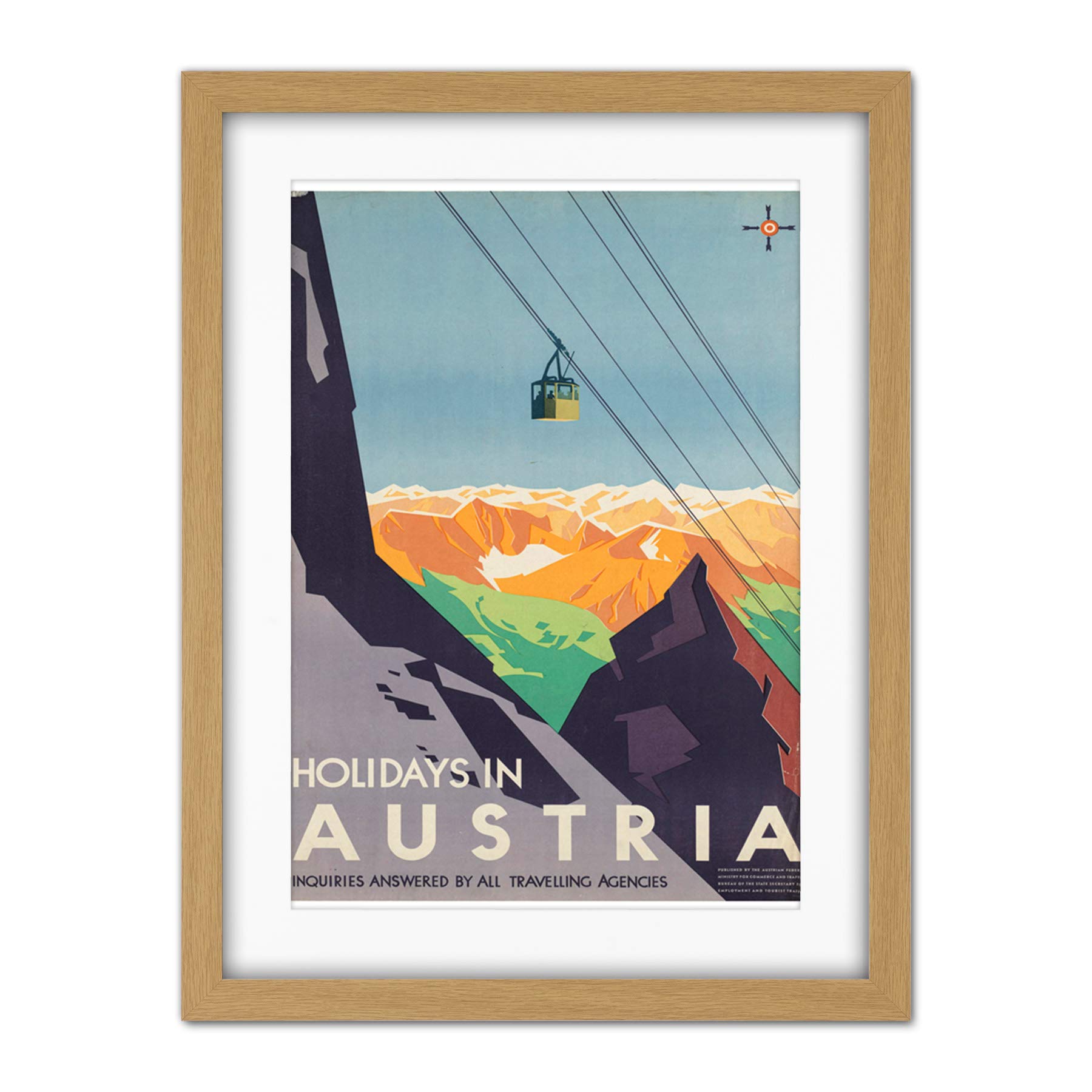 Wee Blue Coo Austria Travel Ski Lift Alpine Artwork Framed Wall Art Print 18X24 Inch