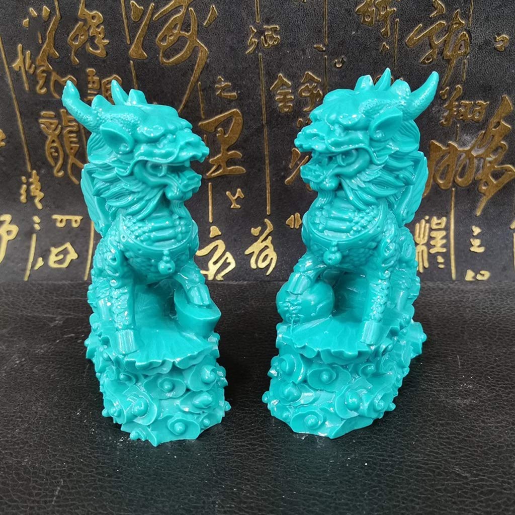 Ornamenti Feng Shui Coppia di Statue Cinesi qilin/Chi Lin Kylin Pietra in Resina Decorazioni Cinesi Accessori prosperità Figurine, Scultura da Giardino per casa e Ufficio