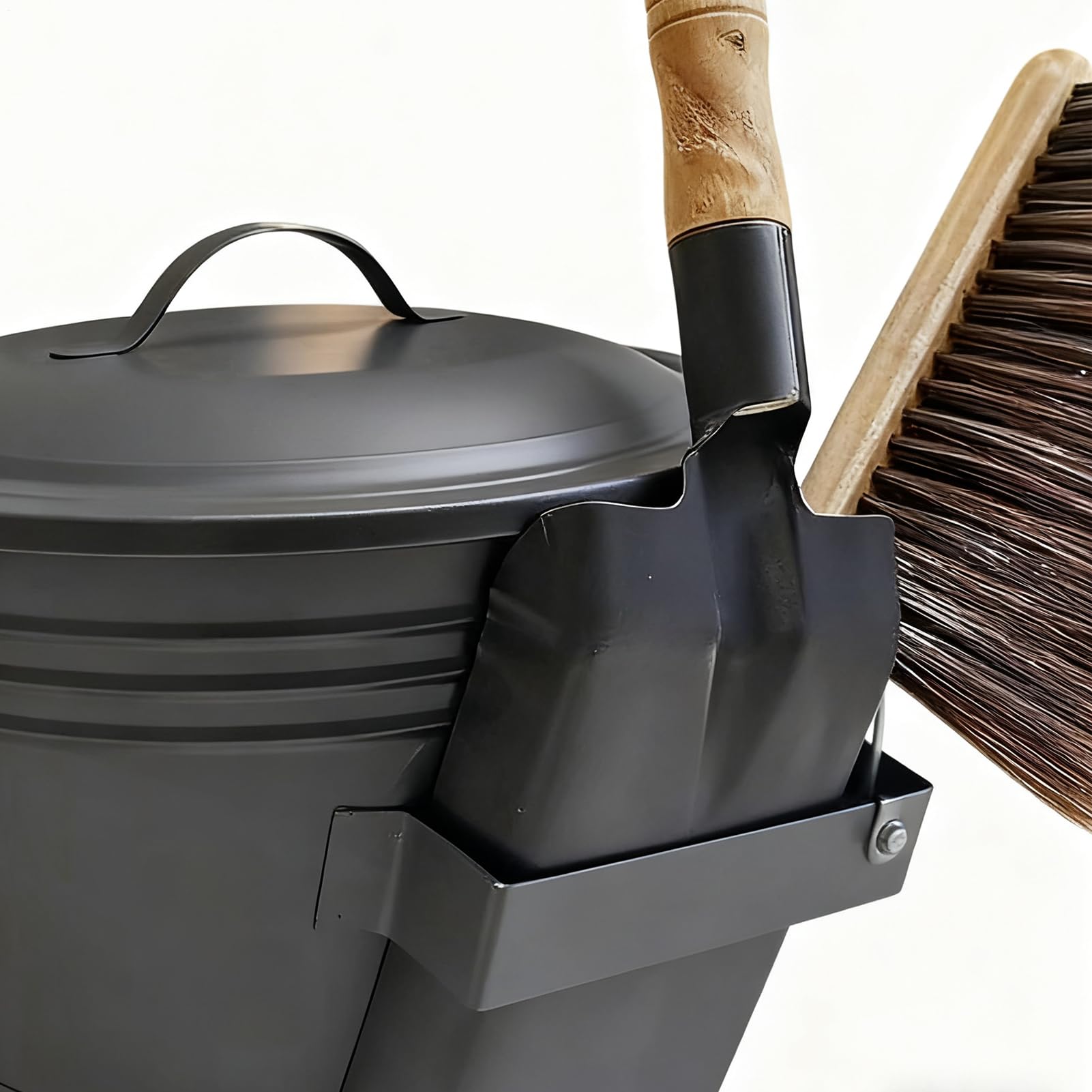 Secchio per la Cenere Di Metallo | Secchio per la Cenere con Coperchio, Pala e Scopa per , per Esterno, per Interno, per Patio, per Giardino, per Stufa a