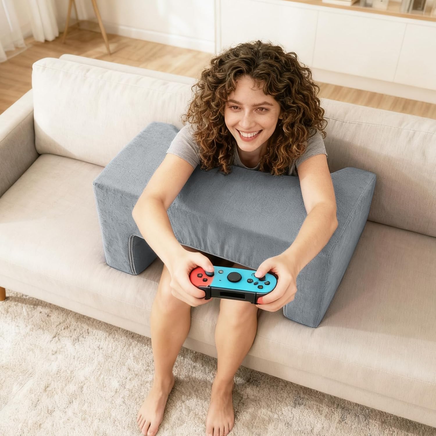Reading Pillow for Gaming Lap Desk Pillow for Laptop Memory Foam Bed Desk for Reading Working Crocheting Gaming Arm Rest on Bed/Sofa/Floor/Couch/Car(Grey)