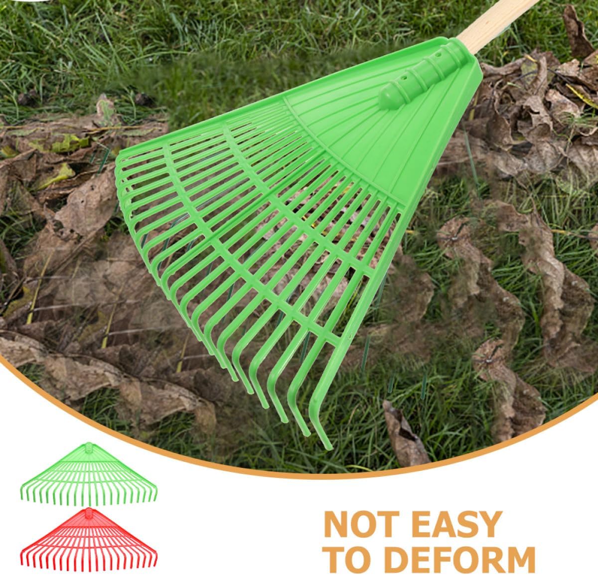 2pcs Heavy Duty Plastic Lawn Rakes for Leaves and Weeding, 21-Tine Garden Rake Set with Red and Green Handles, Outdoor Turf and Leaf Removal Tools for Yard and Lawn Care image 3