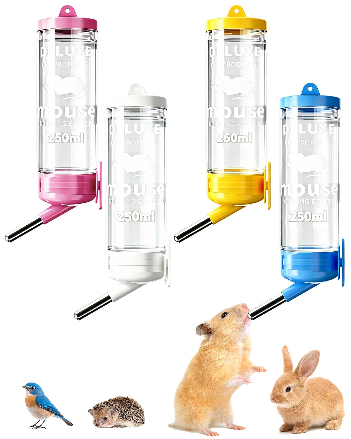 4 Piezas Bebedero para Hámster Conejo, Botella de Agua 250ml