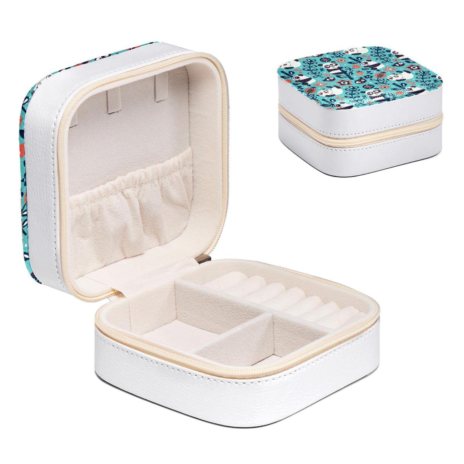 Boîte à bijoux compartimentée fleur panda petit format pour rangement bagues et colliers