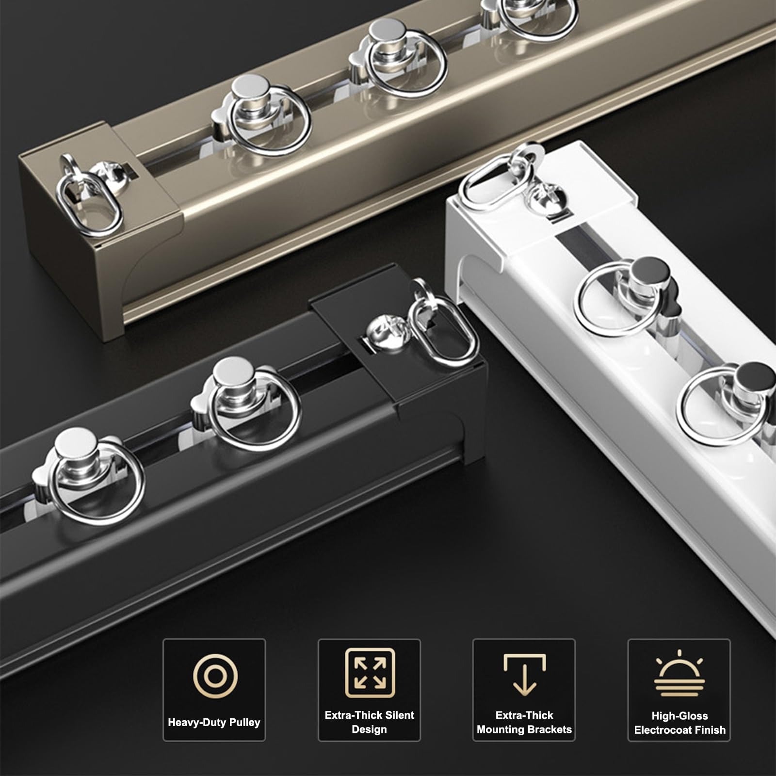 Système de rail de rideau robuste en alliage d'aluminium, rail simple silencieux pour rideaux et séparateurs de pièce, roulement à billes équipé pour salon et chambre à coucher