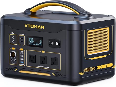 VTOMAN Jump 1500X Portable Power Station with Jump Start, 828Wh LiFePO4 Battery 1500W AC Outlets 3000W Surge /100W USB-C Output Fast Charge, Solar Generator for for Outdoor, Camping, Outages Backup