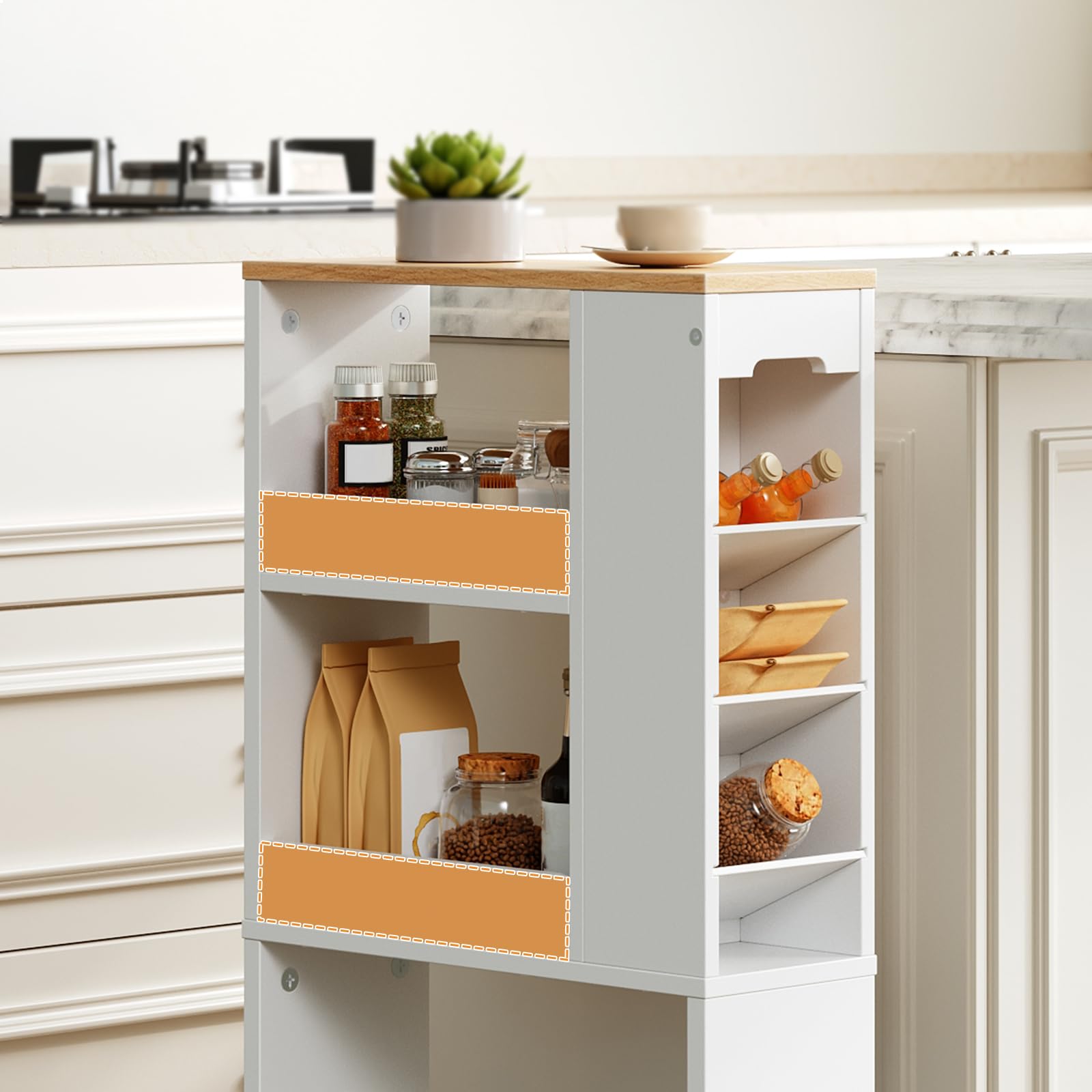 HOOBRO Carro Estrecho de 4 Niveles, 40 x 15 x 85,5 cm, con 4 Ruedas Giratorias Bloqueables, para Espacio Pequeño, Cocina, Baño, Sala de Estar, Blanco y Natural EWN84TC01