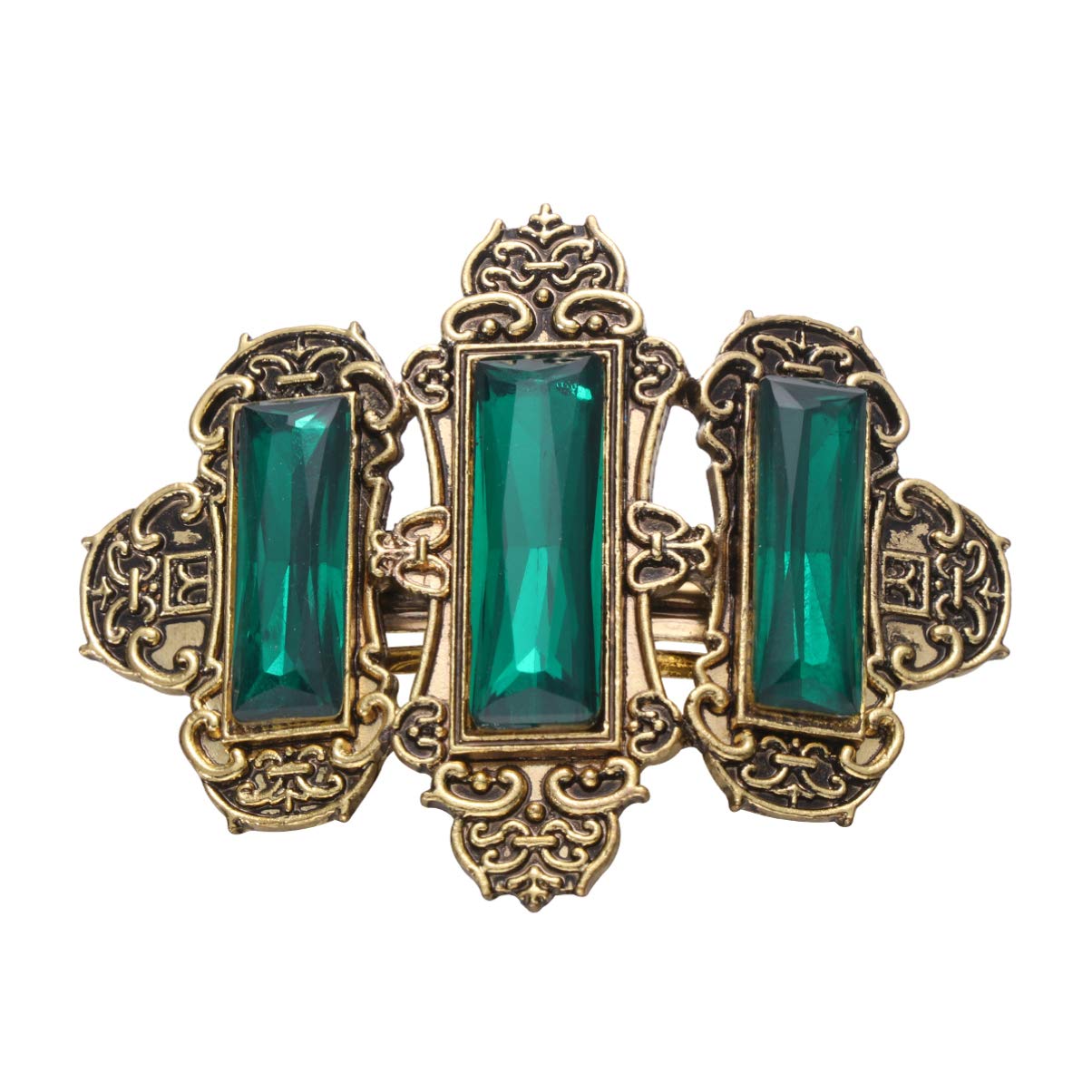 Minkissy Retro Hair Clip Metal Rhinestone Hairpin Celtic Hair Clips Viking Hair Accessories for Women Girls (Golden and Green)