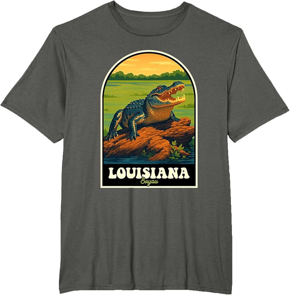 Louisiana Bayou Souvenirs & Gifts Louisiana Bayou Alligator Retro Wildlife Travel Art T-Shirt
