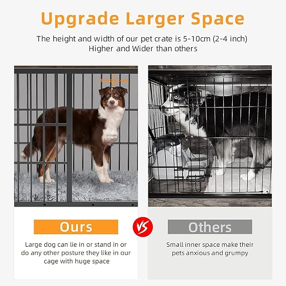 BingoPaw Heavy Duty Dog Crate: 62inch Pet Side Table Kennels with 3 Doors | Large Inside Puppy Wooden Training Cages Furniture House with Wire Bottom and Removable Tray for Small Medium Dogs Black