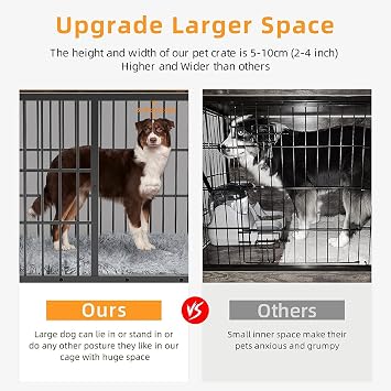 BingoPaw Heavy Duty Dog Crate: 62inch Pet Side Table Kennels with 3 Doors | Large Inside Puppy Wooden Training Cages Furniture House with Wire Bottom and Removable Tray for Small Medium Dogs Black