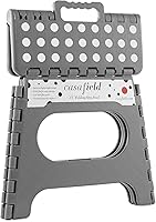 Vista 2 de Casafield Taburete plegable de 11 pulgadas con asa, gris, portátil, plegable, pequeño, de plástico, para niños y adultos, uso en la cocina, baño
