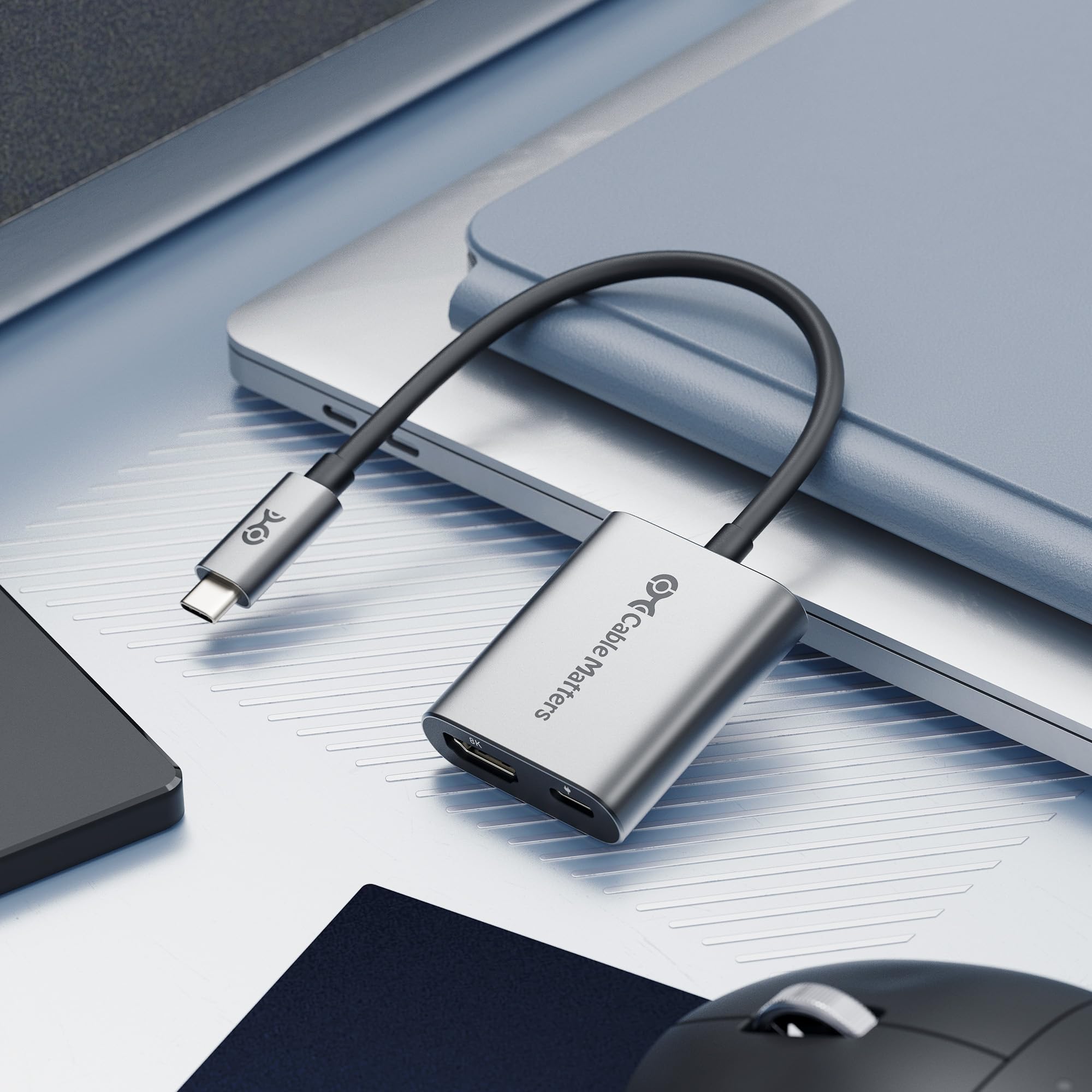 Cable Matters Adapter 48 Gb/s USB C na HDMI 2.1 obsługuje 4K 120Hz i 8K 60Hz (wymagany DSC) HDR, 100 W PD - Kompatybilny z Thunderbolt 3/4 Port - Maksymalna rozdzielczość na każdym MacBooku to 4K przy