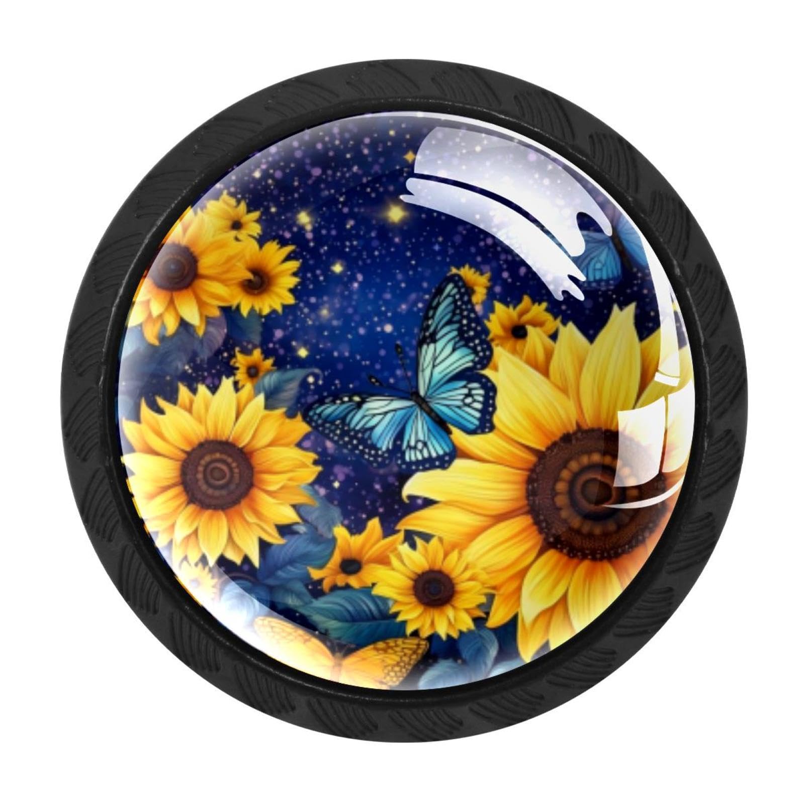 CHENZZZZ 4 Pack Cabinet Handles Starry Night Sunflower Butterfly Kitchen Drawer Pulls Furniture Door Handles for Cupboard Bedroom Wardrobe