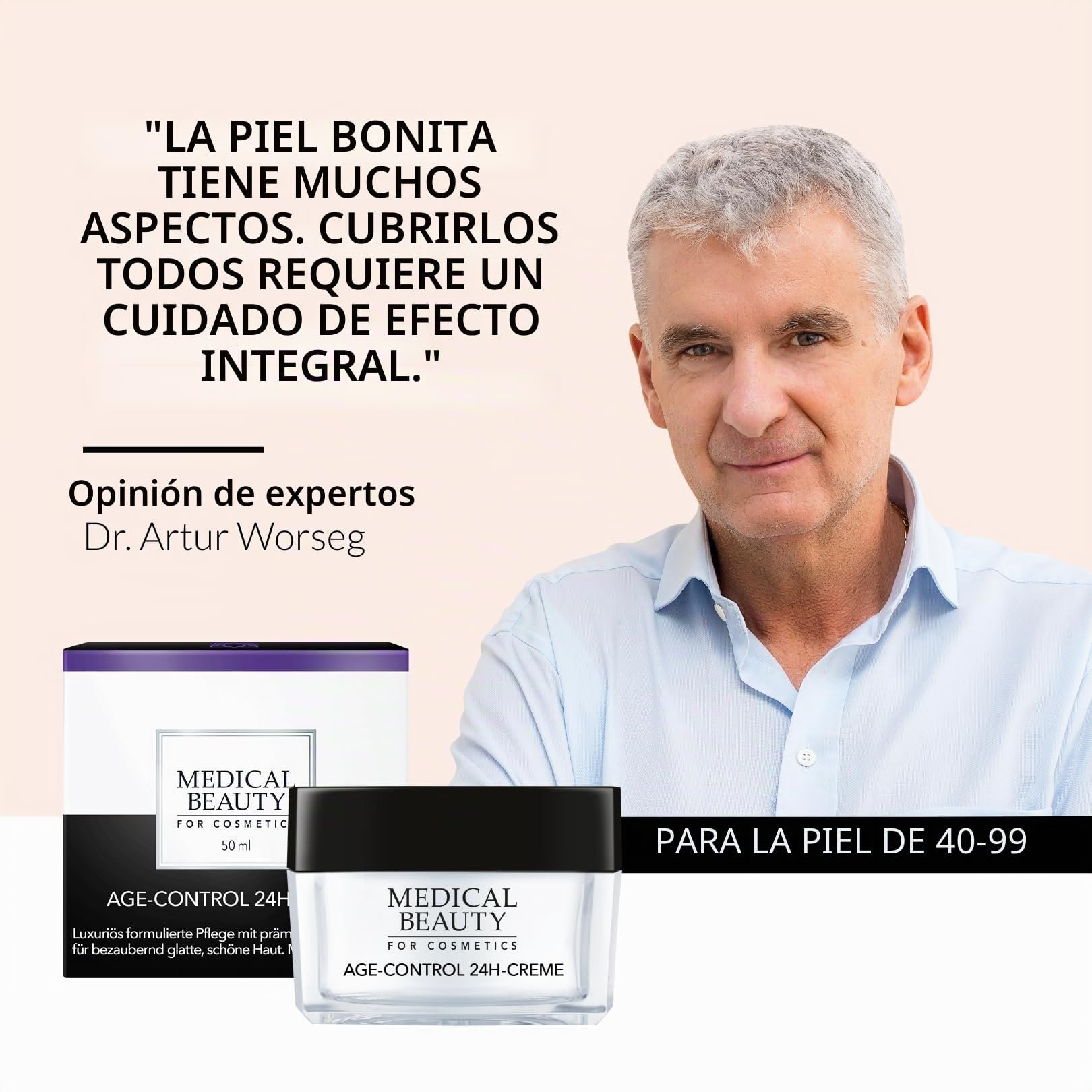 Crema facial antienvejecimiento Age Control 24H con ácido hialurónico y principios activos rejuvenecedores y reparadores, cuidado de día y noche de lujo para una piel visiblemente más suave, 50 ml