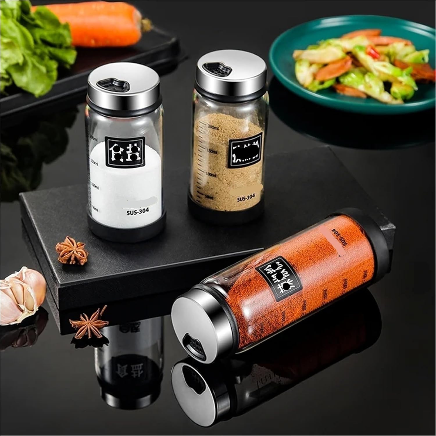 Borosilicate Glass Seasoning Jar with Rotating Spout Transparent Spice Shaker Bottle Kitchen Storage Container for Salt Pepper(Apricot-200ml)