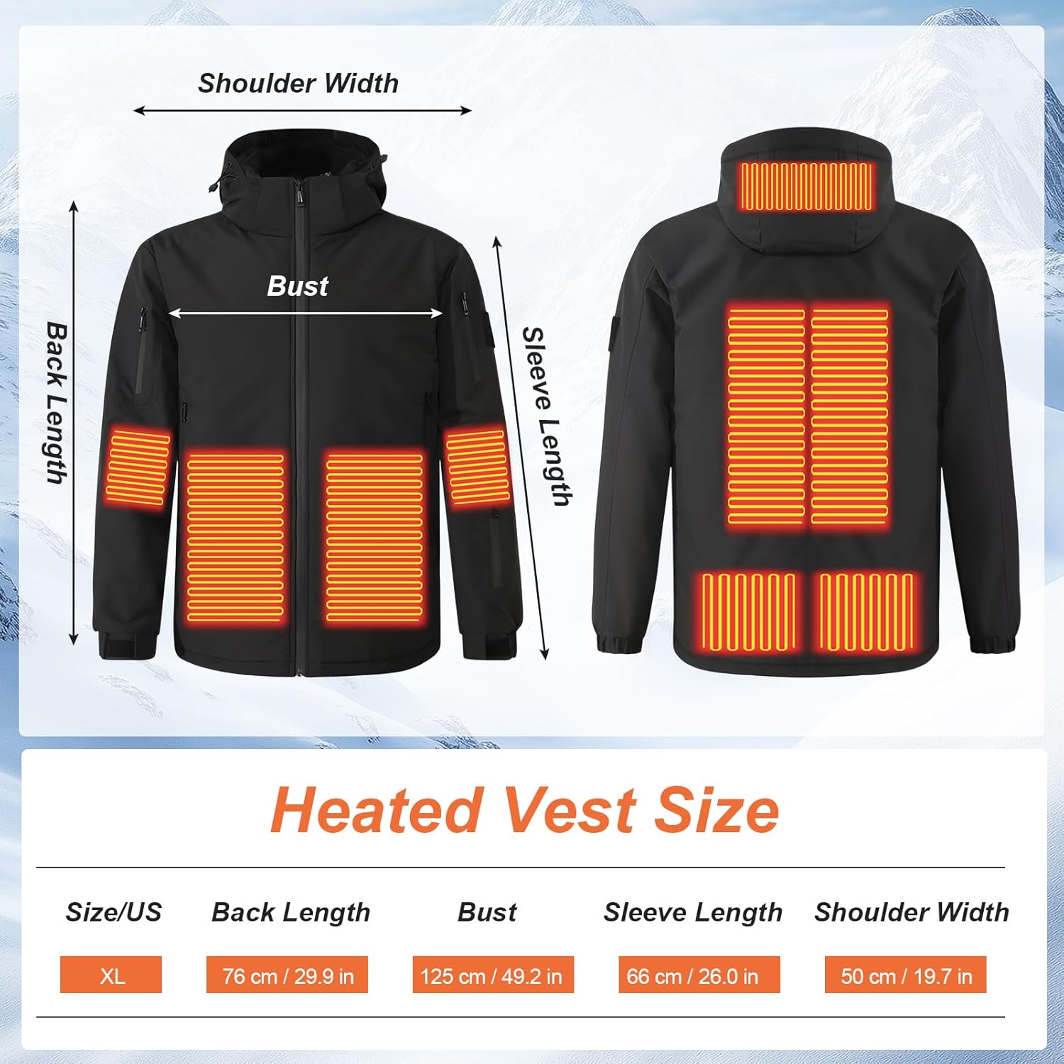2 Pcs XL Men Heated Jacket Winter Coats Rechargeable Jackets Thermal Vest with 3 Heating Levels for Outdoor Sport Winter(batteries Not Included.) - Image 3