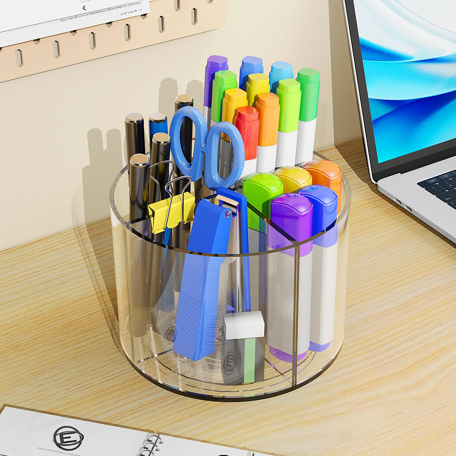 Mefirt Portapenne in acrilico, organizer da scrivania rotante a 360 gradi, organizer da scrivania in acrilico con 4 scomparti, organizer per forniture artistiche, per ufficio, scuola, casa,