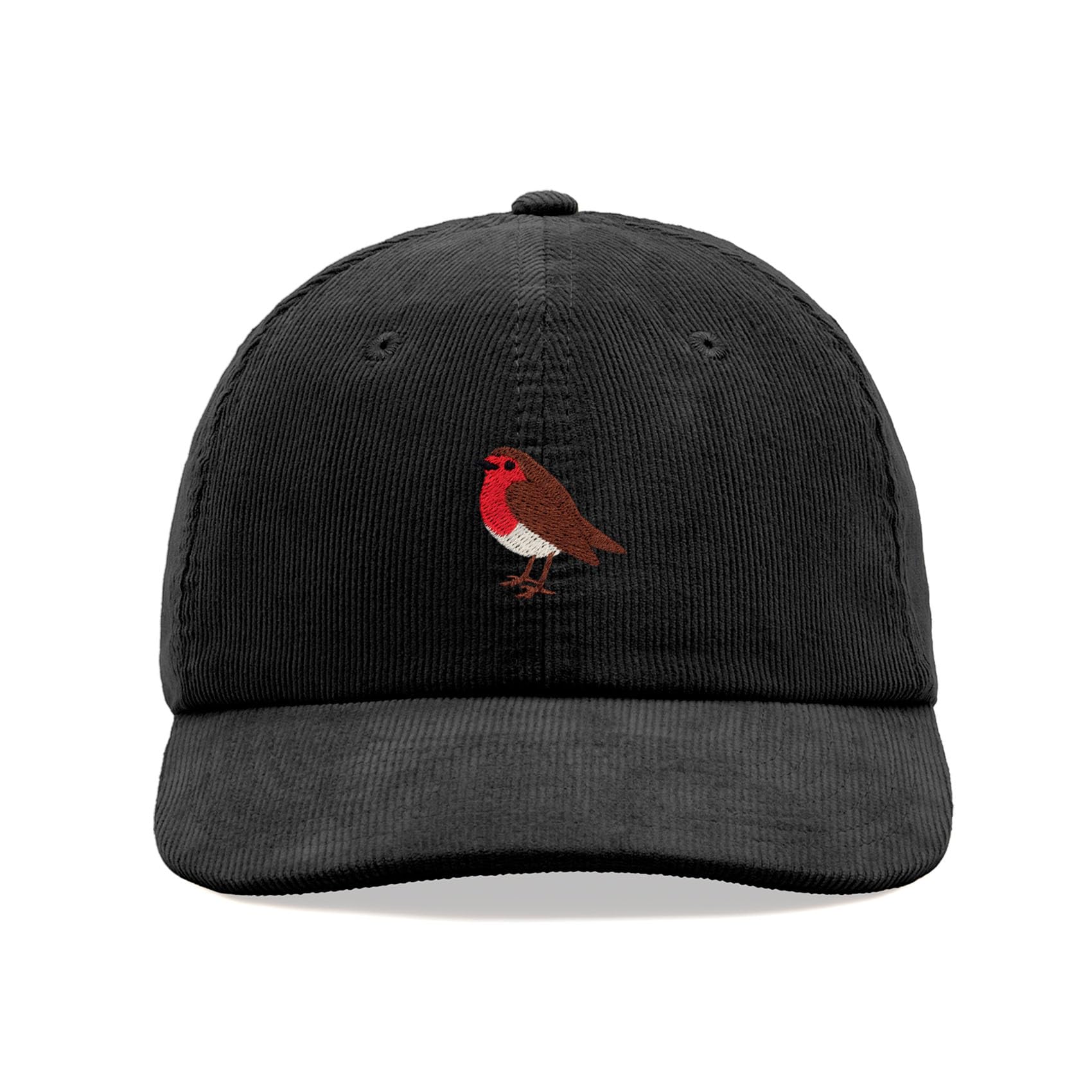 Robin Corduroy Baseball Cap Vintage Unisex Dad Hat Adjustable Bird Black