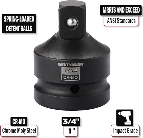 Miniatura 2 de MIXPOWER Juego de adaptador y reductor de llaves de impacto de 8 piezas, 14" 38" 12" 34" 1" para conversiones de destornilladores de impacto, juego