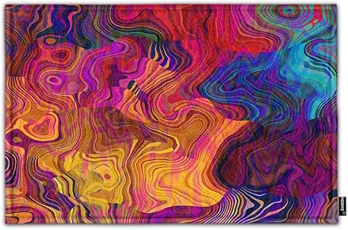 HOSNYE Colorido felpudo caótico con diseño de arco iris con estampado de arco iris con morado, fucsia, rosa, rojo, naranja, dorado, azul, decoración