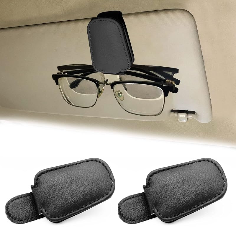 Kit com 2 suportes magnéticos de couro para óculos no para-sol do carro JYMAOYI JYMY-G-01, preto