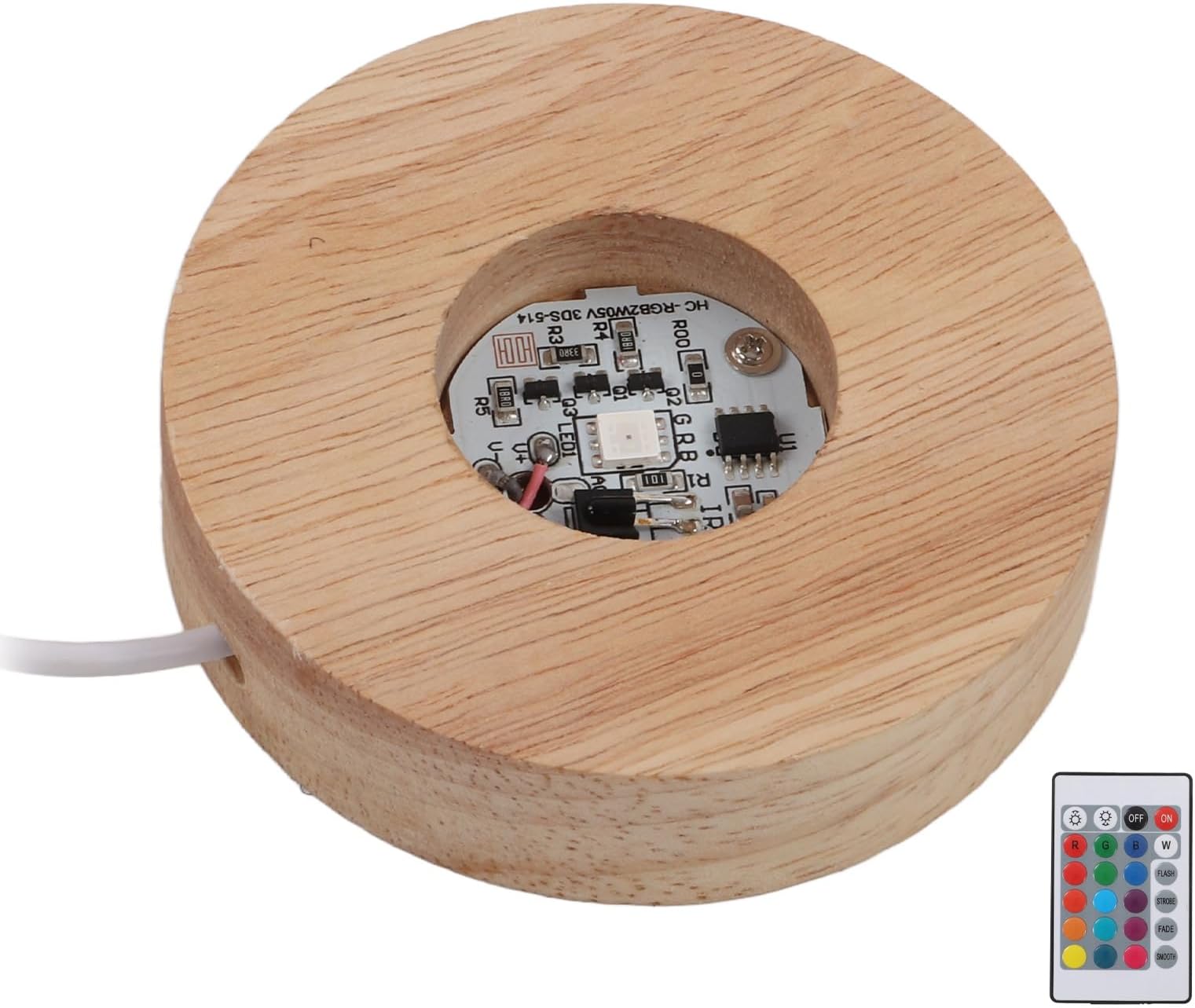 LED Light Base, Remote Control Wooden LED Display Base Lighted, Table Light for Crystal, Art Glass, 3D Crystal Statues, Jewelry
