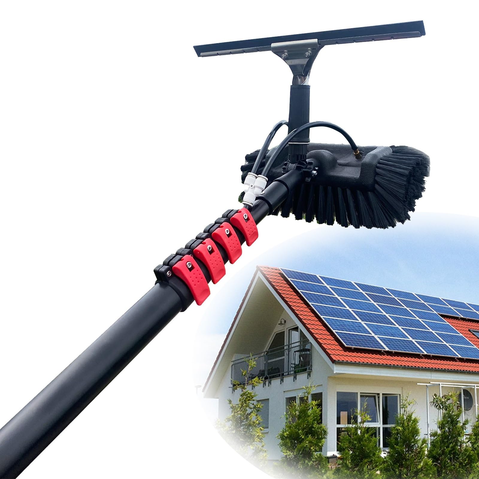 ASerZenith Extendable Window Cleaning Kit - 39Ft/12M Telescopic Brush & Squeegee, Water Fed System For Efficient Window & Solar Panel Cleaning, 35Cm Brush For High Reach Cleaning,One Color-20Ft/6M