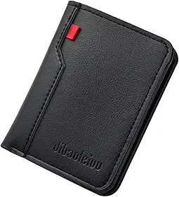 Carteira Masculina Premium em Couro, Preta, Ultra Fina, Porta Cartões, Notas e Documentos, Design Moderno, 11x8,3x1,3 cm