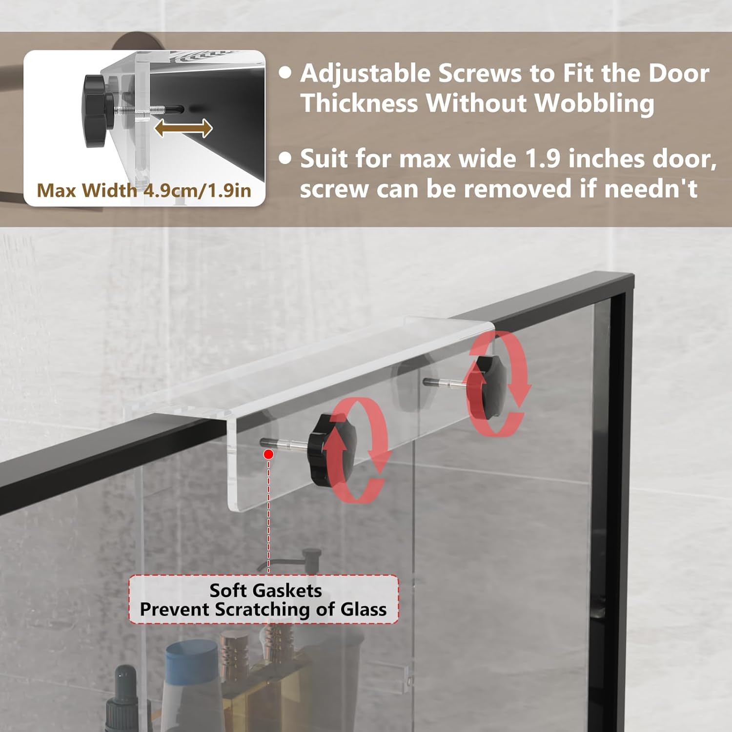 Nynelly Over The Door Shower Caddy, Acrylic Shower Caddy Shelf with Hooks, No Drilling Adjustable Hanging Shower Organizer for Bathroom Storage, Body Wash Shampoo Holder