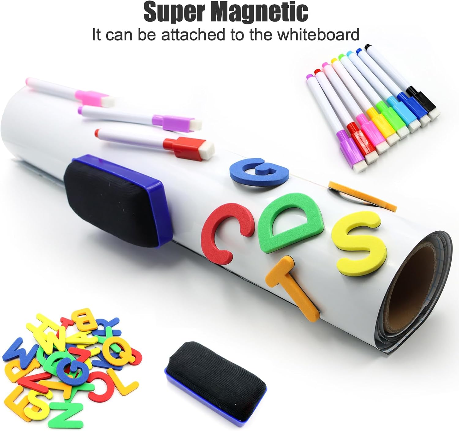 magnetic whiteboard contact paper, 39" x 18" peel and stick wallpaper, dry erase paper, easy to write and clean, with marker, eraser & letters
