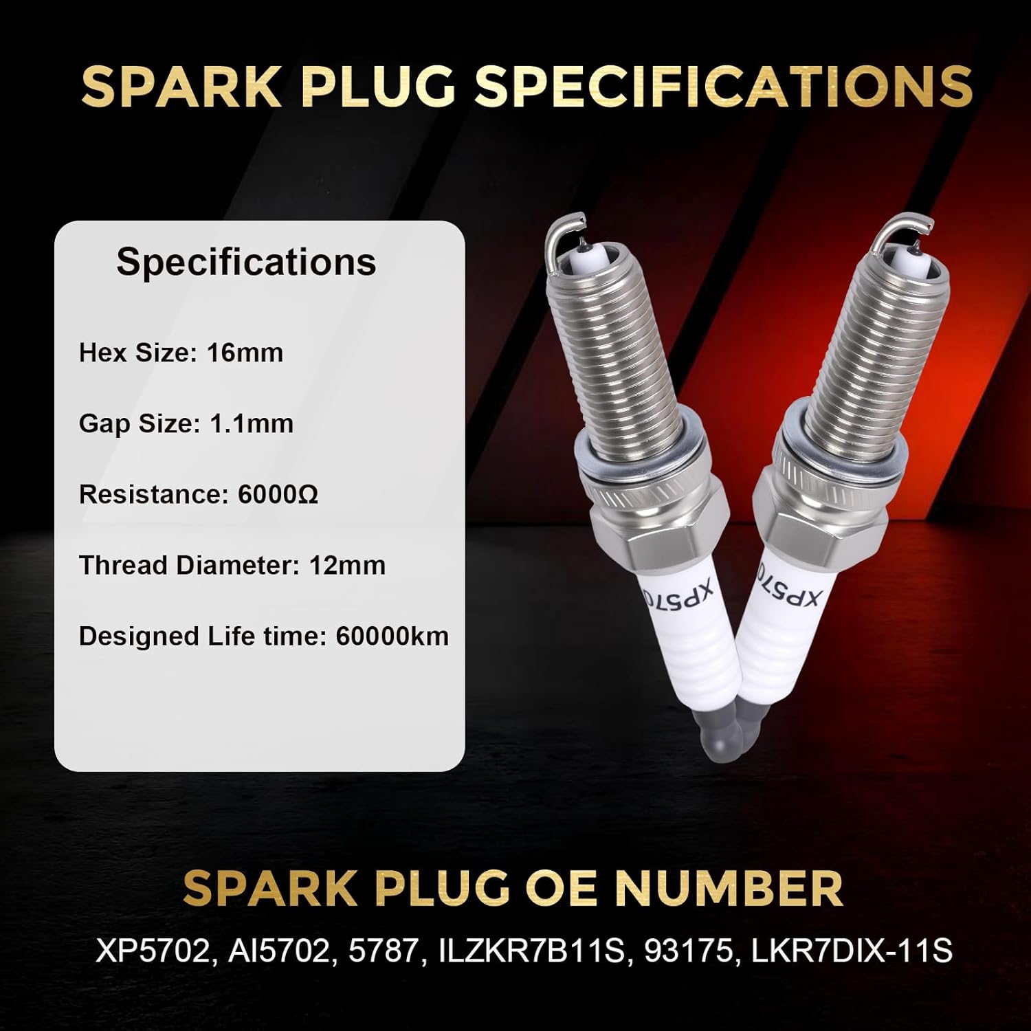 XP5702 Iridium Platinum Spark Plugs 6 Packs Compatible with ACURA DODGE GENESIS HONDA HYUNDAI KIA MITSUBISHI MERCEDES-BENZ 1.4L-5.5L L4 V6 V8 Replacement for 93911 LKR7AIX
