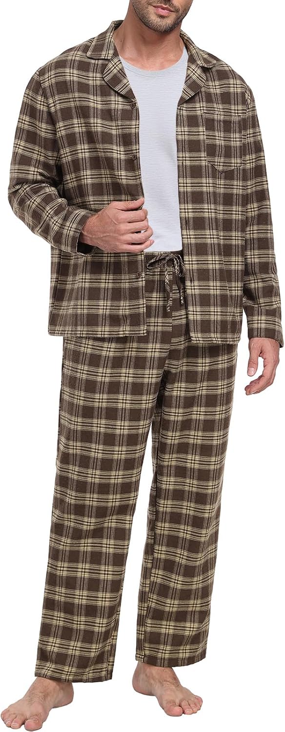 PrinStory Men's Flannel Pajamas Sets - Soft Cotton Classic Plaid Long Sleeve Pjs Sleepwear Lounge Set with Pockets - Image 2