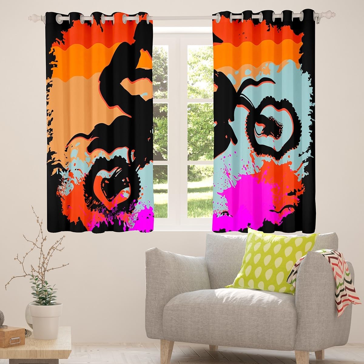 Feelyou Dirt Bike Curtains for Boys Bedroom Teens Kids Watercolor Motorcycle Racer Silhouettes Curtain Extreme Sports Motocross Window Treatment Drapes 38W x 54L Inch 2 Panels Orange