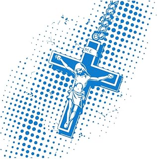 Pegatinas de pared Rosario con cruz religiosa dibujada a mano 36x36.3cm No daña la superficie de la pared Azul