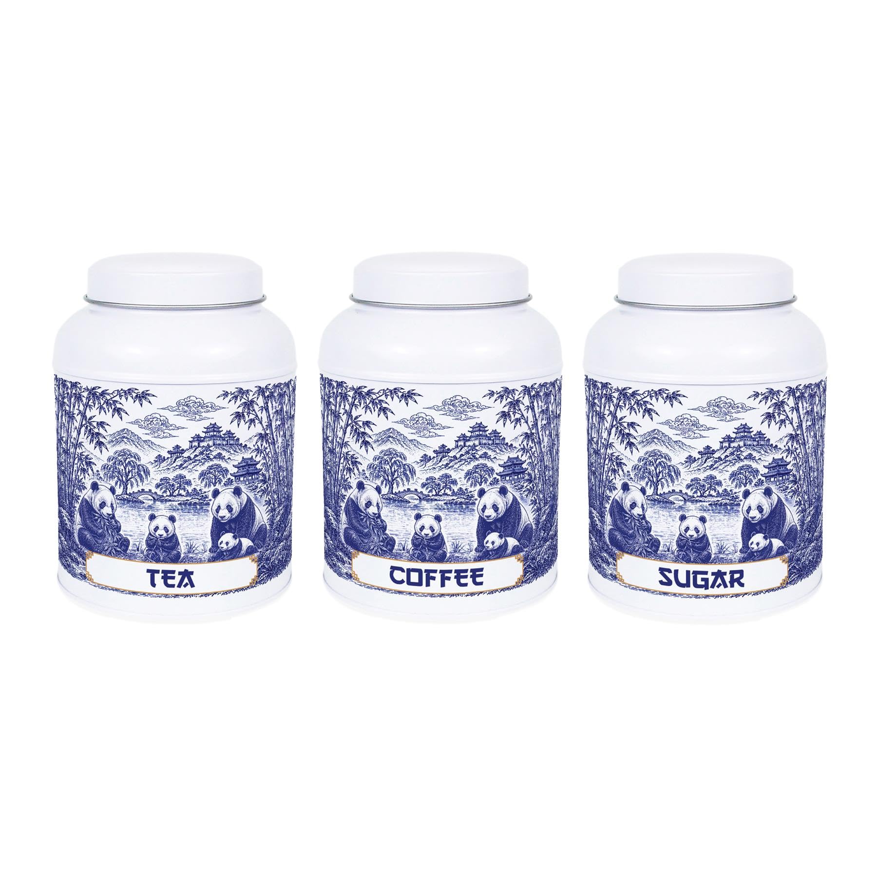 Forest Pandas Tea, Coffee & Sugar Canisters - Small Kitchen Storage Tins