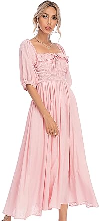 Half Sleeve Cotton Ruffled A Line Flowy Long Dresses