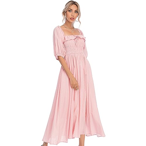 R.Vivimos Women Summer Half Sleeve Cotton Ruffled Vintage Elegant Backless A Line Flowy Long Dresses