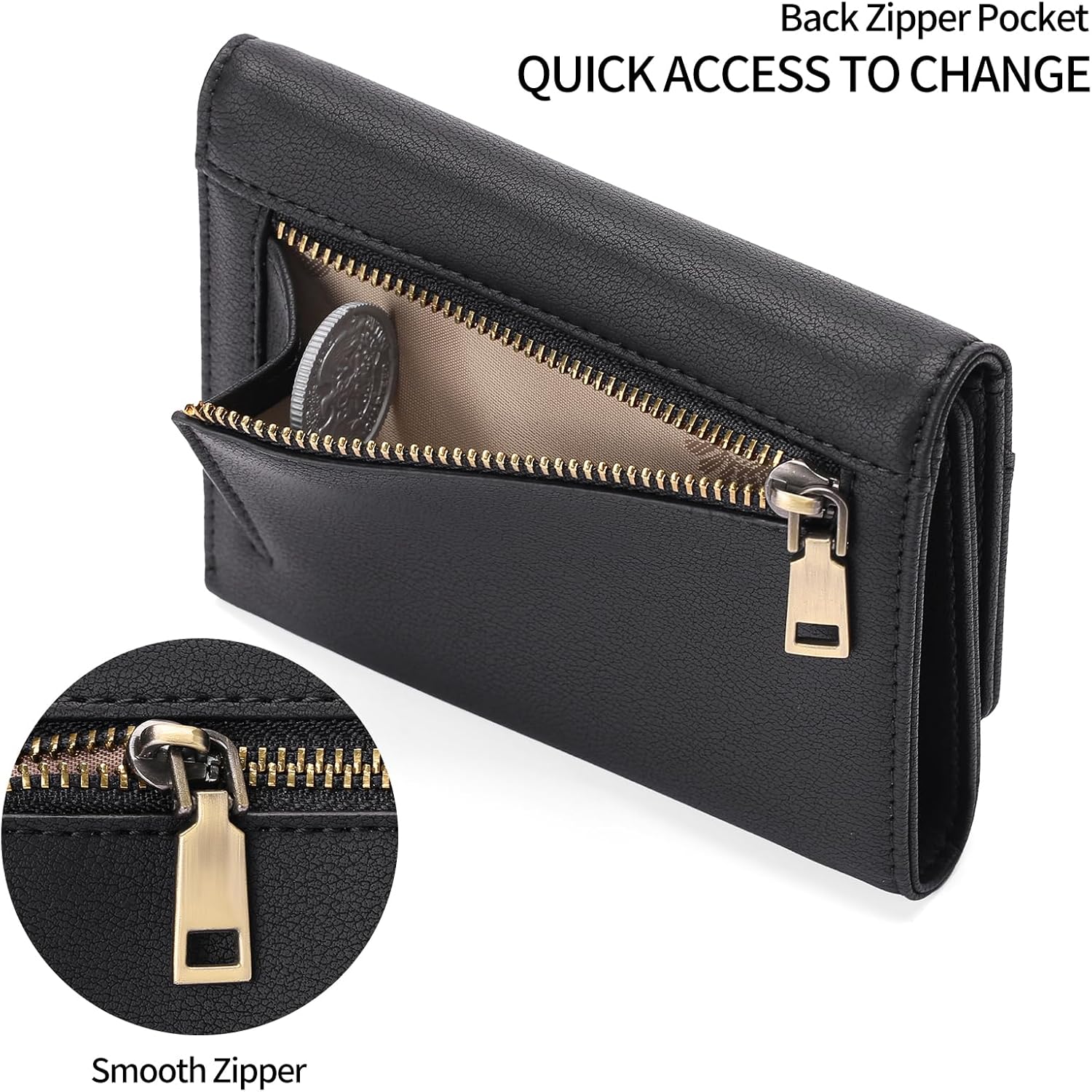 GAEKEAO Small Wallets for Women Leather RFID Blocking Trifold Ladies Wallets Credit Card Holder with Zipper Coin Pocket - Image 3