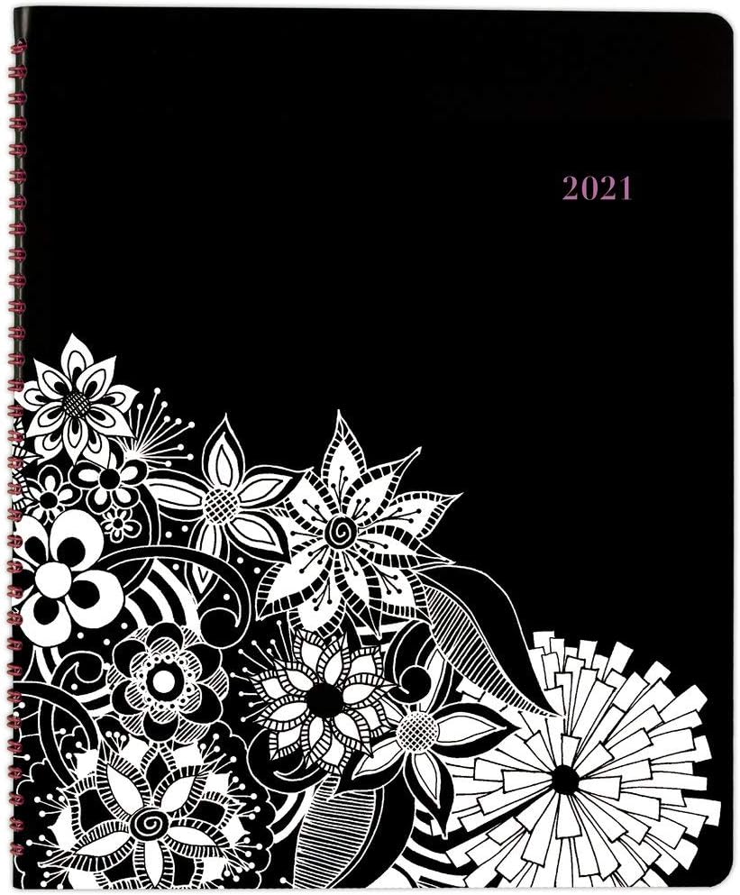 Cambridge 2021 Weekly & Monthly Planner by Cambridge, 8-1/2" x 11", Large, Premium, FloraDoodle, Black/White (589-905-21)